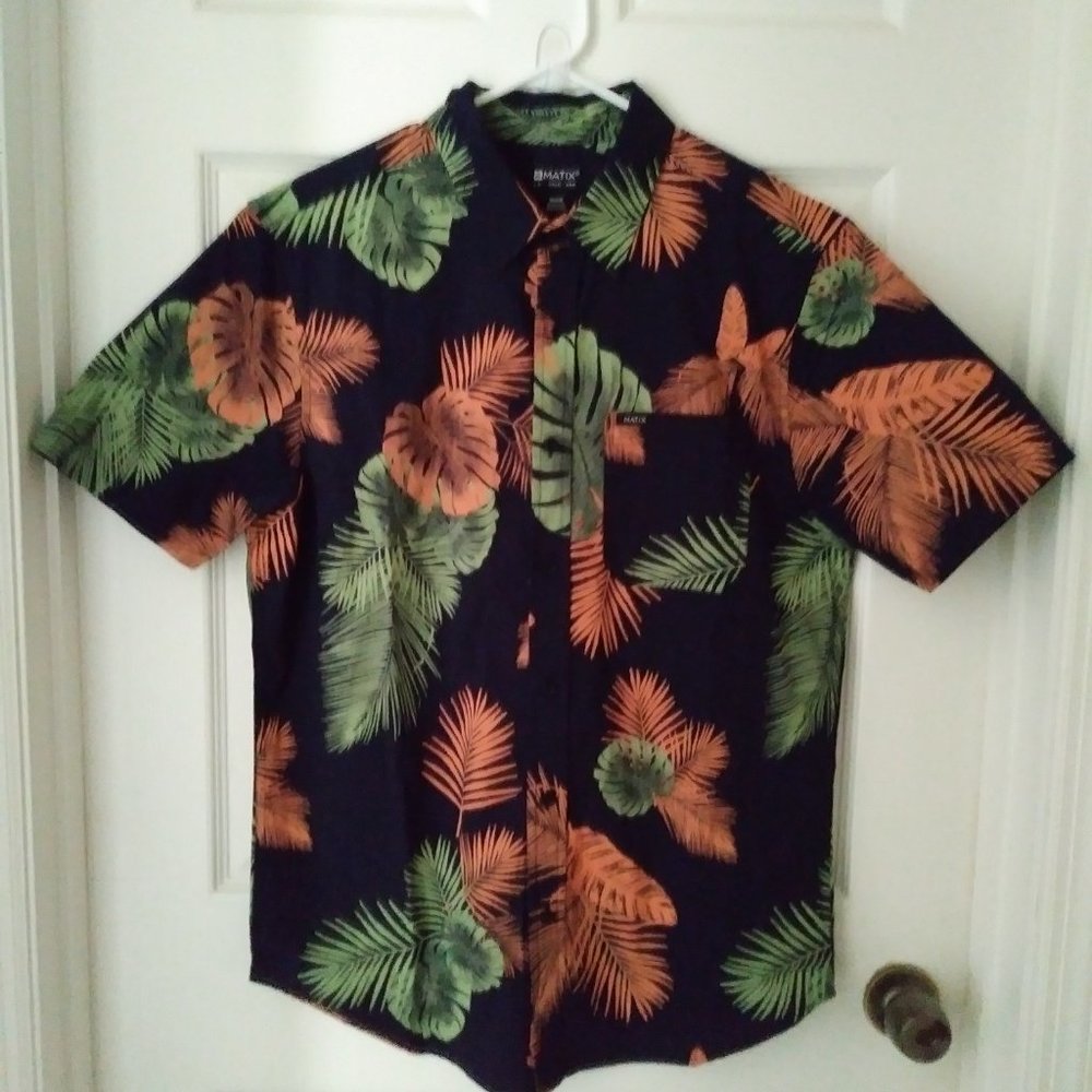 Matix Medium Blue/Green/Orange Button Up Floral Hawaiian Shirt
